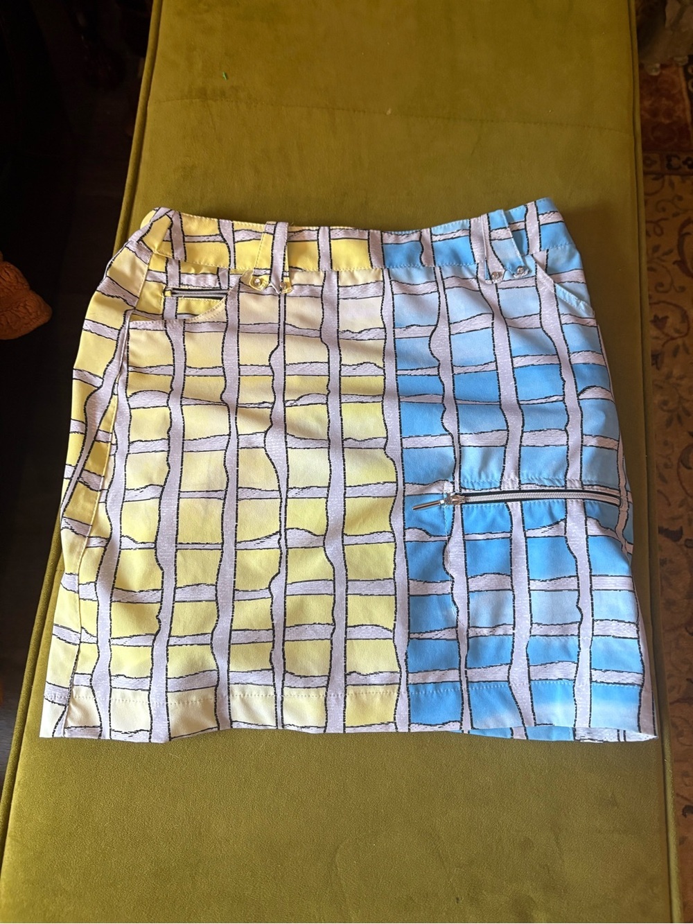 jamie sadock Yellow and Blue Grid Paneled Mini Skirt Golf Tennis Pickleball